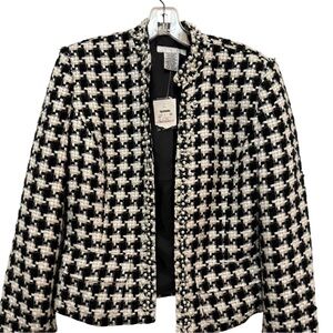 I.C.E. Beaded Black & White Checkered Blazer Jacket Size 8